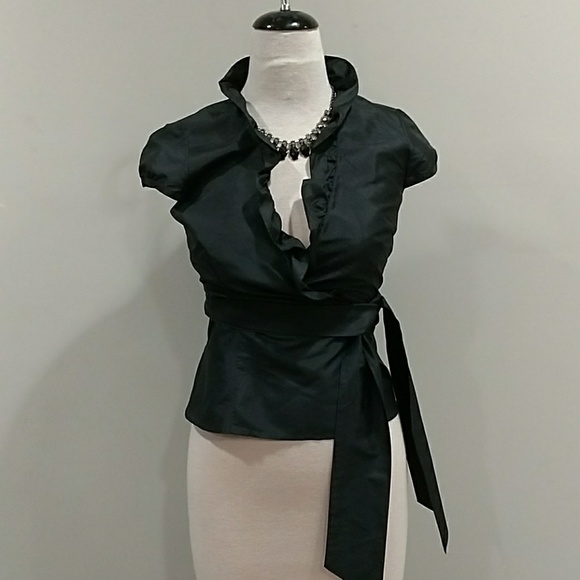 Ann Taylor Tops - ANN TAYLOR DRESS TOP BLACK WRAP SZ 6